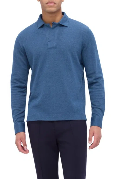 Bugatchi Long Sleeve Cotton Blend Polo In Teal