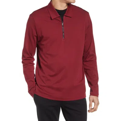 Bugatchi Long Sleeve Cotton Zip Polo In Bordeaux