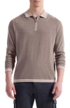 Bugatchi Long Sleeve Merino Wool Quarter Zip Polo Sweater In Brown