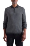 Bugatchi Long Sleeve Merino Wool Quarter Zip Polo Sweater In Multi