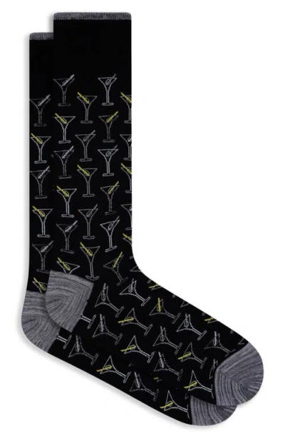 Bugatchi Martini Pattern Mercerized Cotton Blend Dress Socks In Black