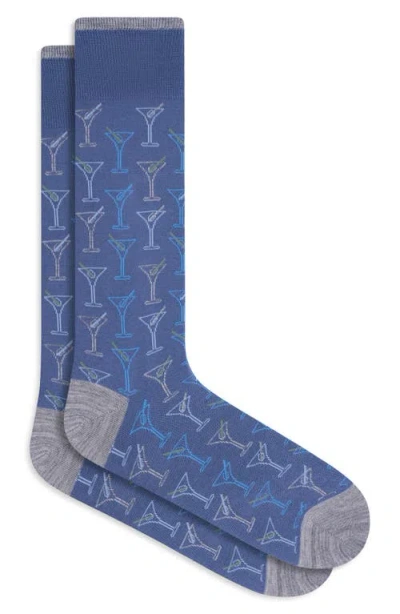 Bugatchi Martini Pattern Mercerized Cotton Blend Dress Socks In Blue