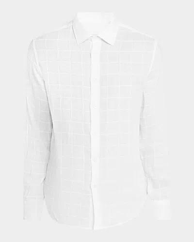 Bugatchi Men & Apos;s Julian Tonal Windowpane-print Sport Shirt In White