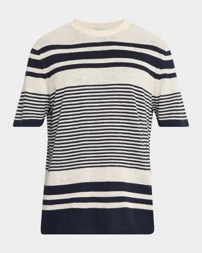 Bugatchi Men & Apos;s Linen And Cotton Knit Multi-stripe Short-sleeve Crewneck Sweater In Black