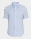 Bugatchi Print Short Sleeve Button-up Shirt In Blue
