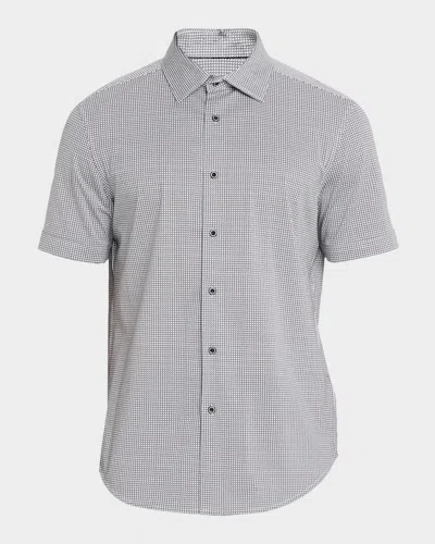 Bugatchi Men & Apos;s Miles Ooohcotton Geometric-print Short-sleeve Shirt In Gray