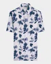 Bugatchi Orson Shaped Fit Leaf Print Short Sleeve Button-up Shirt In Blue