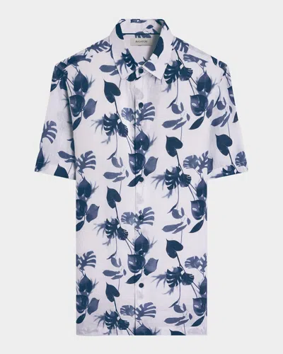 BUGATCHI MEN & APOS;S ORSON LEAF-PRINT LINEN SHORT-SLEEVE SHIRT