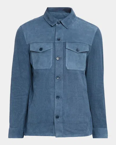 Bugatchi Men & Apos;s Perforated Suede Shirt Jacket In Blue