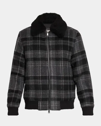 Bugatchi Men & Apos;s Plaid Wool-blend Faux-shearling Jacket In Gray
