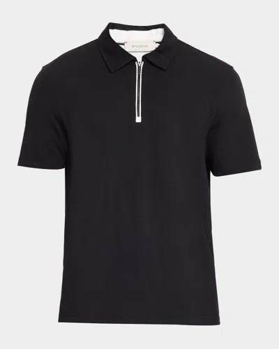 Bugatchi Men & Apos;s Quarter-zip Melange Performance Knit Polo Shirt In Black