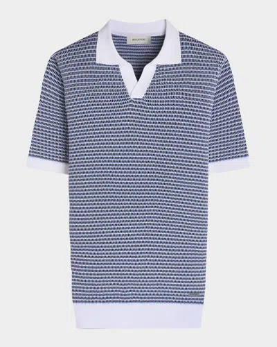 Bugatchi Men & Apos;s Textured Johnny Collar Short-sleeve Sweater In Blue