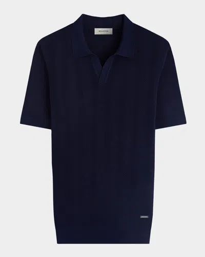 Bugatchi Men & Apos;s Textured Stripe Johnny Collar Short-sleeve Sweater In Black