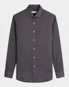 Bugatchi Axel Shaped Fit Basketweave Print Stretch Button-up Shirt In Anthracite