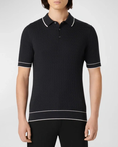 Bugatchi Tipped Rib Cable Stitch Polo Sweater In Black