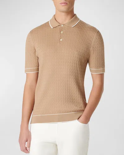 Bugatchi Men's Cable-knit Polo Sweater In Caramel