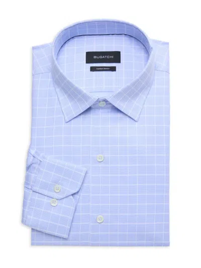 Bugatchi Men's Checked Comfort Stretch Fit Dress Shirt In Sky