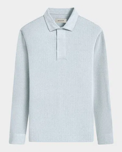 Bugatchi Men's Chevron Self-collar Polo Shirt In Sage