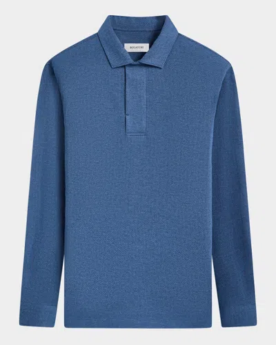 Bugatchi Men's Chevron Self-collar Polo Shirt In Teal