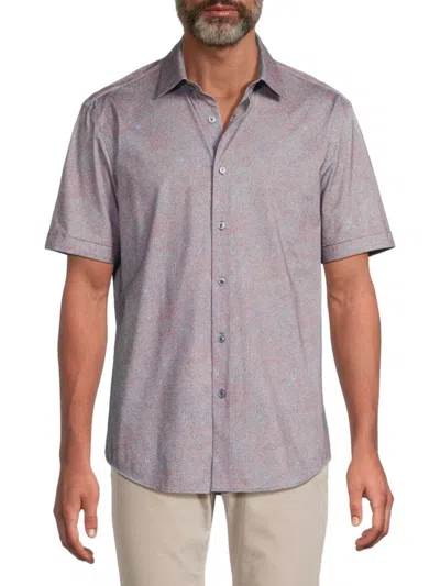 Bugatchi Men's Geometric Cotton-blend Shirt In Gray