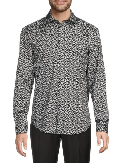 Bugatchi Men's James Tonal Geometric Print Shirt In Black Multi