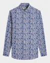 Bugatchi Julian Shaped Fit Geo Print Stretch Button-up Shirt In Air Blue