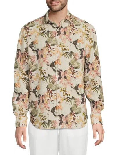 Bugatchi Men's Julian Floral Linen Shirt In Neutral