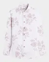 Bugatchi Julian Shaped Fit Stretch Print Button-up Shirt In Chalk