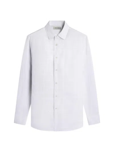 Bugatchi Men's Julian Grid Linen-cotton Shirt In White