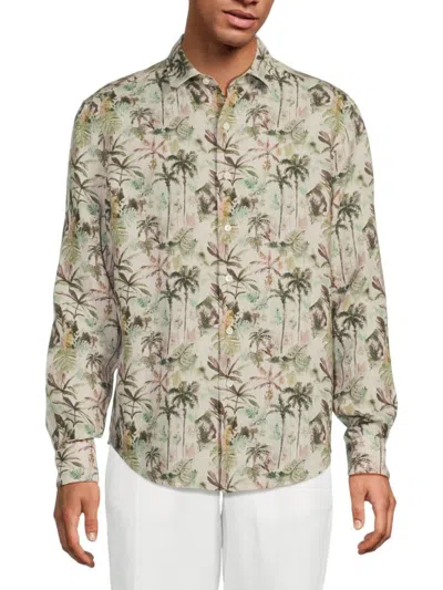 Bugatchi Men's Julian Palm Print Linen Shirt In Brown