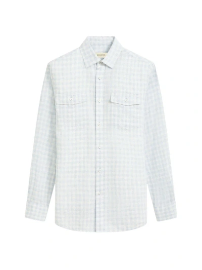 Bugatchi Julian Linen Blend Shaped Fit Button-up Shirt In Sky