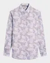 Bugatchi Julian Shaped Fit Floral Print Linen Button-up Shirt In Gray
