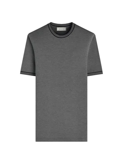 Bugatchi Men's Micro-check Cotton Crewneck T-shirt In Gray