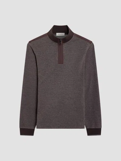 Bugatchi Men's Micro-houndstooth Knit Quarter-zip Sweater In Truffle