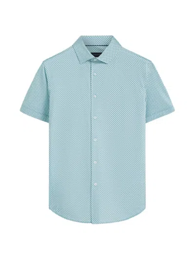 Bugatchi Miles Ooohcotton® Geo Print Short Sleeve Button-up Shirt In Jade