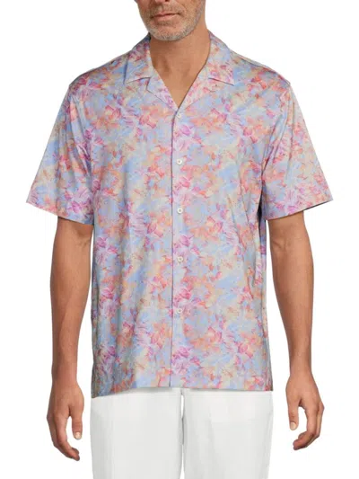 Bugatchi Men's Ooohcotton Floral Stretch Cotton Camp Shirt In Blue