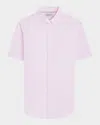Bugatchi Orson Palm Tree Pattern Solid Short Sleeve Cotton & Linen Button-up Shirt In Pink