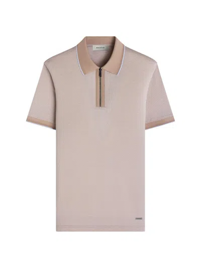 BUGATCHI MEN'S PIN CHECK COTTON QUARTER-ZIP POLO SHIRT