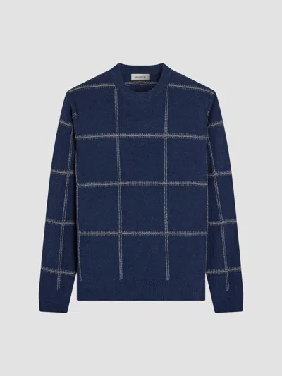 Bugatchi Men's Plaid Wool-cotton Crewneck Sweater In Blue