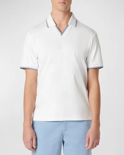 Bugatchi Men's Polo Shirt With Johnny Collar In White