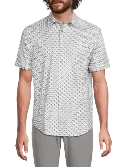 Bugatchi Men's Print Short Sleeve Shirt In Cement