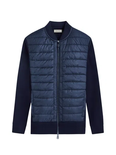 Bugatchi Men's Quilted Merino Wool Zip-up Sweater In Blue