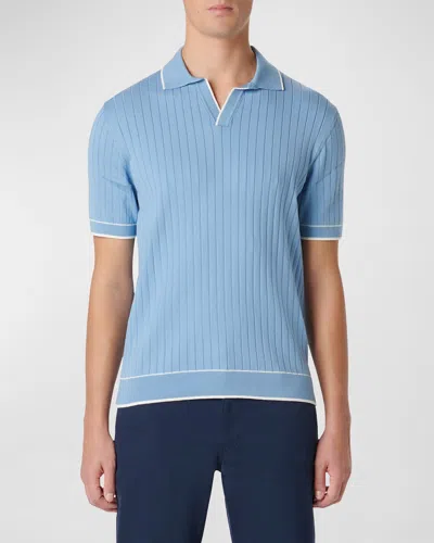Bugatchi Men's Ribbed Sweater With Johnny Collar In Air Blue