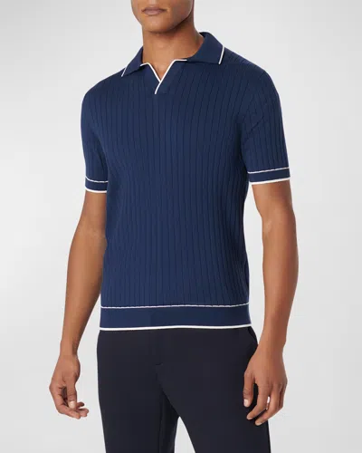 Bugatchi Men's Ribbed Jumper With Johnny Collar In Navy