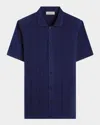 Bugatchi Chevron Short Sleeve Knit Button-up Shirt In Navy