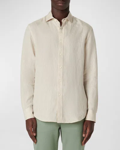 Bugatchi Men's Solid Linen Shaped Sport Shirt In Beige