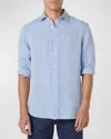 Bugatchi Axel Linen Button-up Shirt In Classic Blue