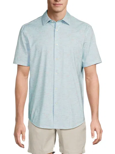 Bugatchi Men's Stretch-cotton Short Sleeve Shirt In Blue