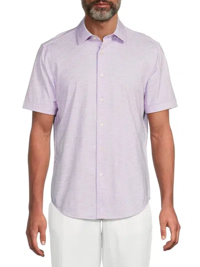 Bugatchi Men's Stretch-cotton Short Sleeve Shirt In Purple