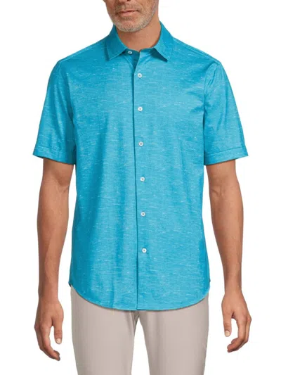 Bugatchi Men's Textured Dropped Shoulders Cotton-blend Shirt In Blue
